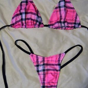 Pink plaid Thong Bikini